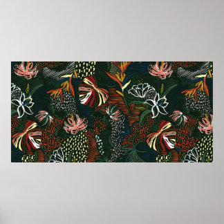 Poster Linda flor desenhada pela mão, palmeira tropical