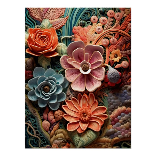 Póster Linda Floral Vitoriana Elegante Bonito Flores (Frente)