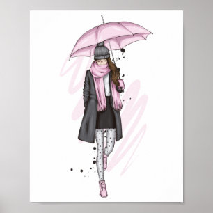 Poster Linda garota com roupas de na moda com cc de moda
