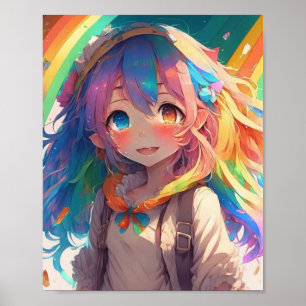 Poster Linda Garota de Anime Arco-íris