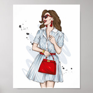 Poster Linda garota em roupas de na moda com moda