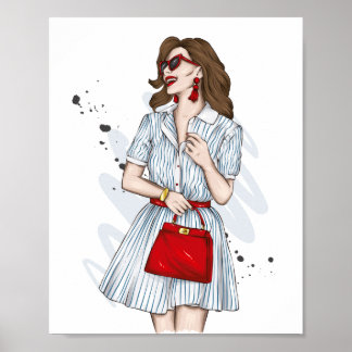 Poster Linda garota em roupas de na moda com moda