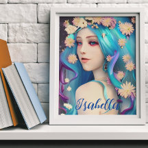 Linda Garota Etérea com Flores Personalizadas