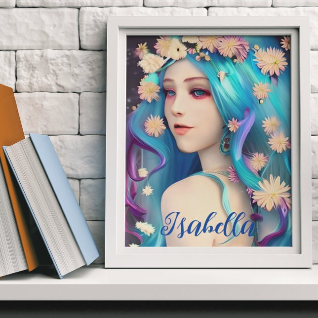 Poster Linda Garota Etérea com Flores Personalizadas (Criador carregado)