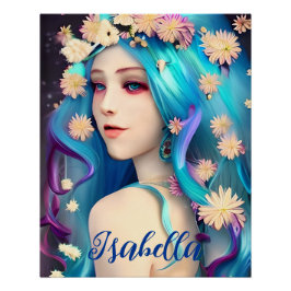 Póster Linda Garota Etérea com Flores Personalizadas