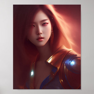 Poster Linda garota Kpop no estilo futurista