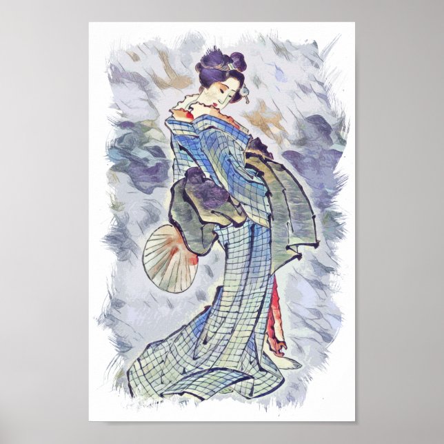 Poster Linda Geisha Vintage Hokusai Arte Japonesa (Frente)
