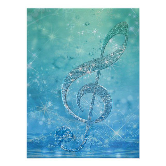 Póster Linda Glittery Blue Music Note Treble Clef (Frente)
