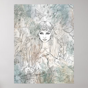 Poster Linda gótica com um desenho feito à mão