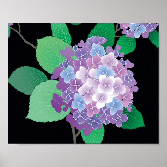 Poster Linda Hydrangea Japonês Floral Fine Art (Frente)
