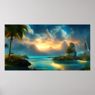 Poster Linda ilha Tropical Paisagem mar azul