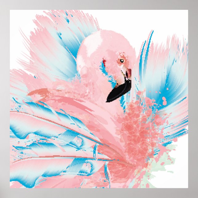 Poster Linda ilustração com flamingo rosa desenhado e (Frente)