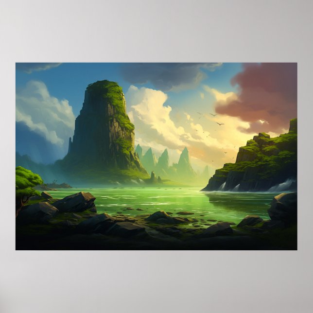 Poster Linda ilustração da baía de água verde (Frente)