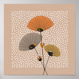 Poster Linda Ilustração das Flores Retro