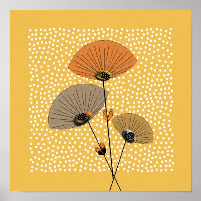 Poster Linda Ilustração das Flores Retro (Frente)