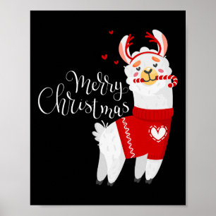 Poster Linda Llama com doce Cane Feliz Natal