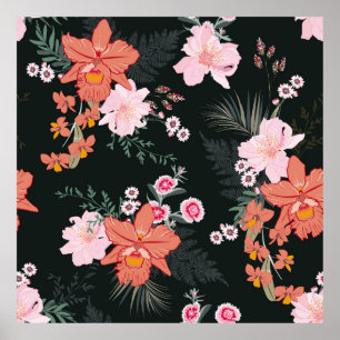 Poster Linda mão desenhada para a floresta tropical flora