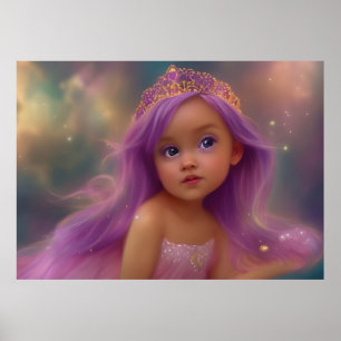 Poster Linda menina bebê asas de borboleta roxo rosa