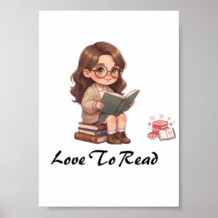 POSTER LINDA MENINA CHIBI LENDO LIVRO 