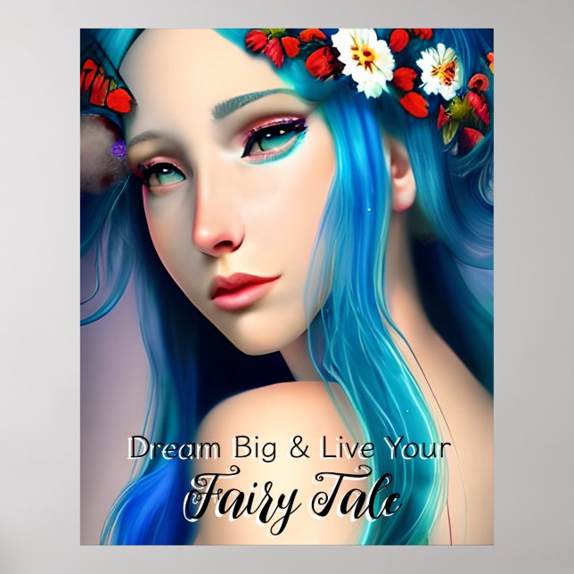 Poster Linda Menina Encantada com Flores | Conto de Fadas (Frente)