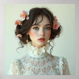 Poster Linda menina Imprimível vestido casual branco