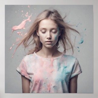 Poster Linda menina, monotone, salpicos de cores