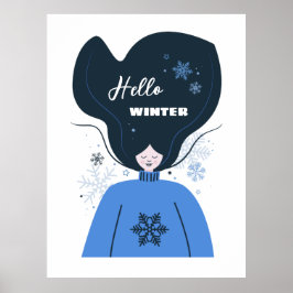 Poster Linda menina Olá Winter