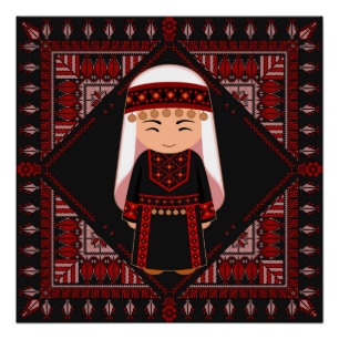 Póster Linda menina palestina Embroiderada tatreez vermel