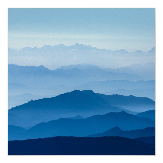 Póster Linda Mistura de Montanha | Gradiente Azul (Frente)