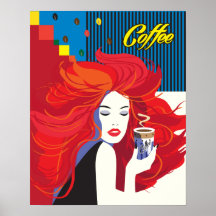 "Linda moça com copa de café" Pop Art
