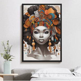 Poster Linda mulher africana nos chapéus tradicionais