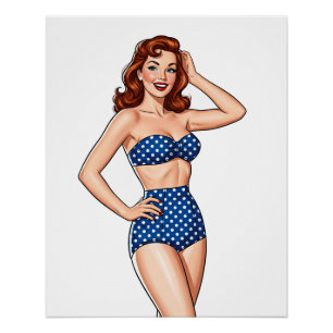 Póster Linda mulher cabeleira vermelha de pino-alto em ma