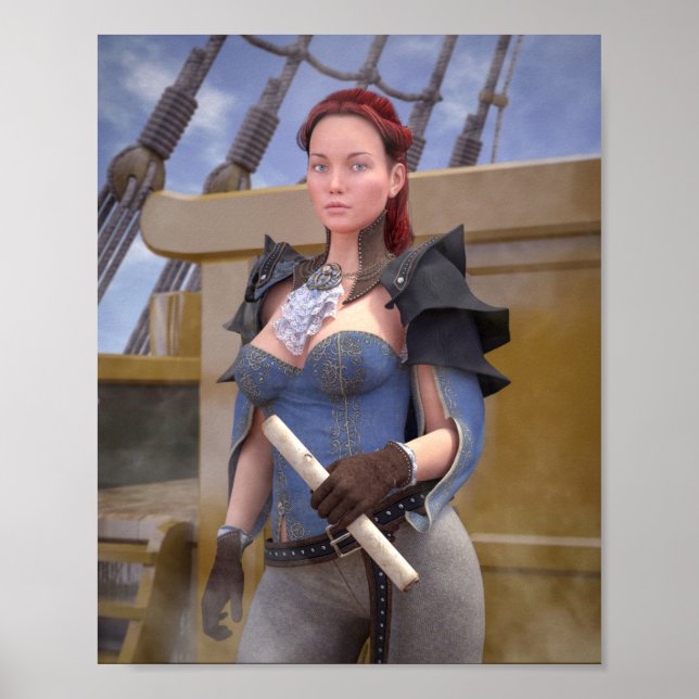 Poster linda mulher capitão pirata (Frente)