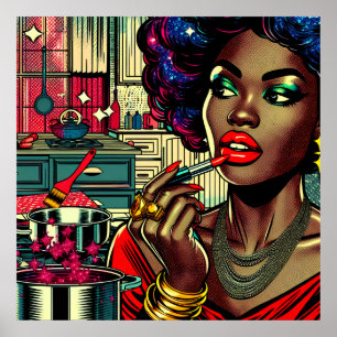 Poster Linda mulher colocando o Lipstick