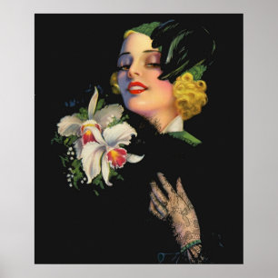 Poster linda mulher com orquídeas