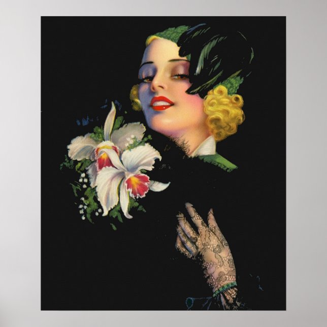 Poster linda mulher com orquídeas (Frente)