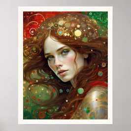 Poster Linda Mulher de Natal com Cabelo Marrom