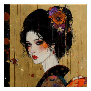 Póster Linda mulher em Kimono