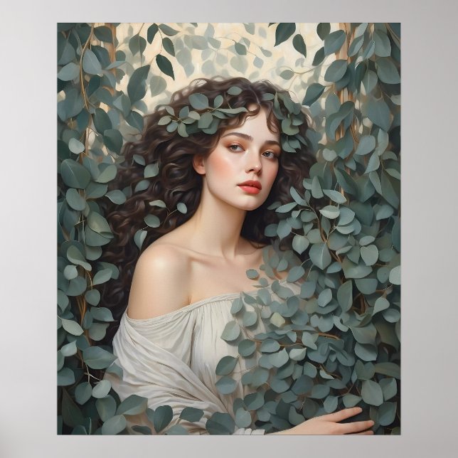 Poster Linda mulher entre as folhas de Eucalyptus (Frente)