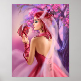 Poster linda mulher fantasma rainha e drago vermel
