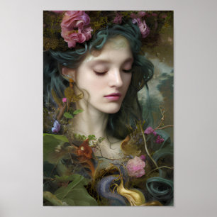 Poster Linda Mulher na Pintura da Natureza Colorida 6