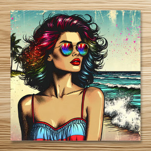 Poster Linda mulher na Pop da Beach Comic Book