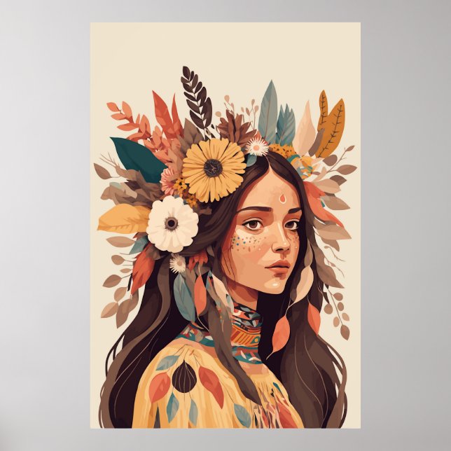 Poster Linda Mulher Nativa Americana Pinta (Frente)