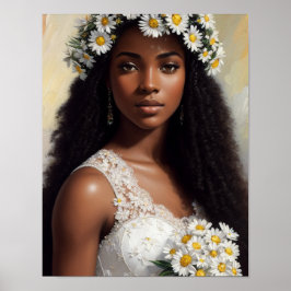 Poster Linda Mulher Negra Daisies Arte Floral