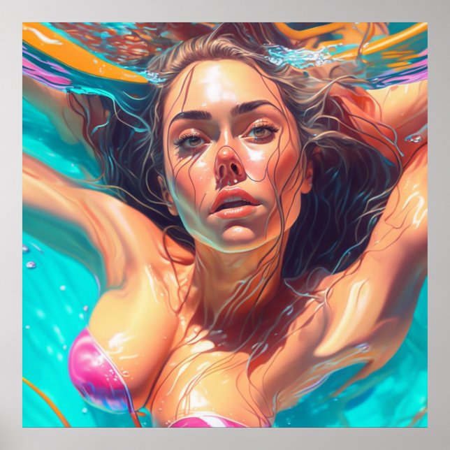 Poster Linda Mulher Sob Arte Água AI (Frente)