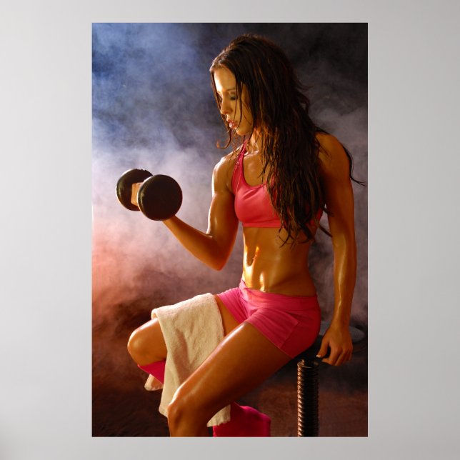 Póster Linda Mulher Suada Trabalhando Em Dumbell (Frente)