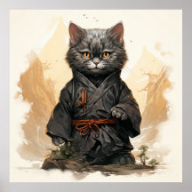 Linda Ninja Cat Feliz Arte Japonesa