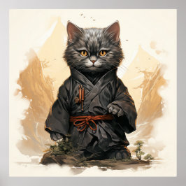 Poster Linda Ninja Cat Feliz Arte Japonesa