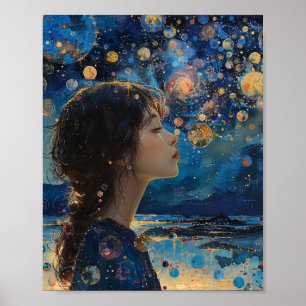 Poster Linda Noite de Menina no Oceano Mídia Mistura
