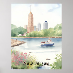 Poster Linda Nova Jersey Watercolor Art